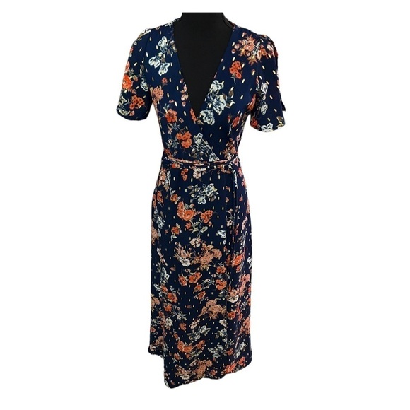 Lulus Divine Days Navy Blue Floral Wrap Maxi Dress XS - Picture 5 of 14